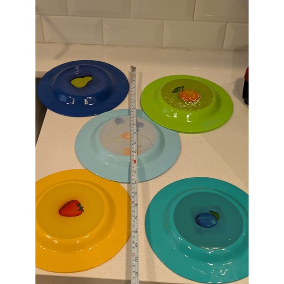 Set Of 5 Dibbern Germany Colored Glass Dessert Plates Fruit 8β Strawberry Plum - Picture 10 of 11